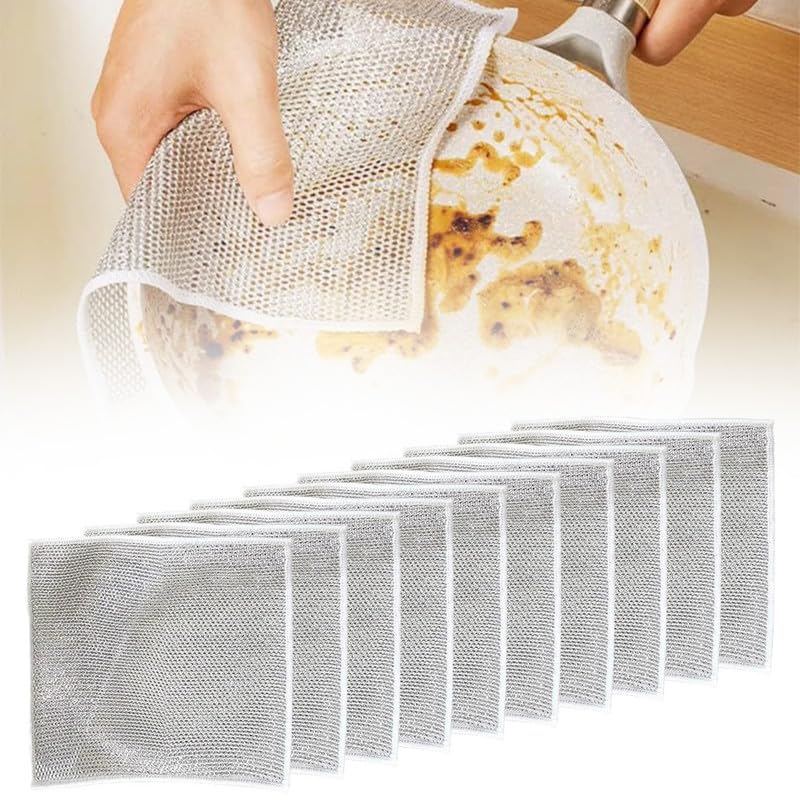 Bysku Upgraded Multipurpose Wire Dishwashing Rags, 2024 New Non Scratch Wire Dishcloth Scrubbing Wet and Dry Wire Washing Cloth Dish Rags for Washing Dishes Household Kitchen (10 PACK)