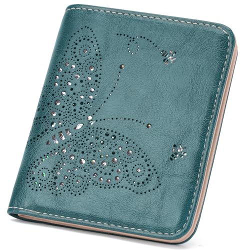 KITEVIUN Small RFID Wallet Women Ultra Thin Slim Womens Wallet Mini Compact Bifold Pocket Ladies Wallets for Women PEACOCK-BLUE