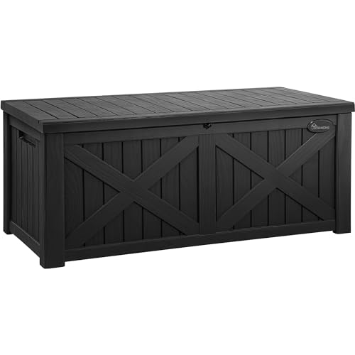YITAHOME 120 Gallon Large Outdoor Storage Box with Divider and Net - Waterproof, Black