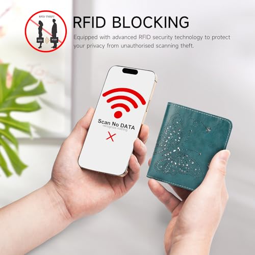 KITEVIUN Small RFID Wallet Women Ultra Thin Slim Womens Wallet Mini Compact Bifold Pocket Ladies Wallets for Women PEACOCK-BLUE