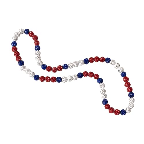 Baseball Sparkle Bead Necklace Ice Collection Necklace for Boys Youth, Baseball Bling Beaded Necklace - Athlete Inspired Rhinestone Necklace Accessories Gift for Baseball Lovers Players (Youth_16In, White/Red/Blue)