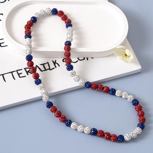 Baseball Sparkle Bead Necklace Ice Collection Necklace for Boys Youth, Baseball Bling Beaded Necklace - Athlete Inspired Rhinestone Necklace Accessories Gift for Baseball Lovers Players (Youth_16In, White/Red/Blue)