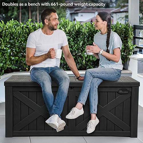 YITAHOME 120 Gallon Large Outdoor Storage Box with Divider and Net - Waterproof, Black