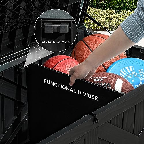 YITAHOME 120 Gallon Large Outdoor Storage Box with Divider and Net - Waterproof, Black