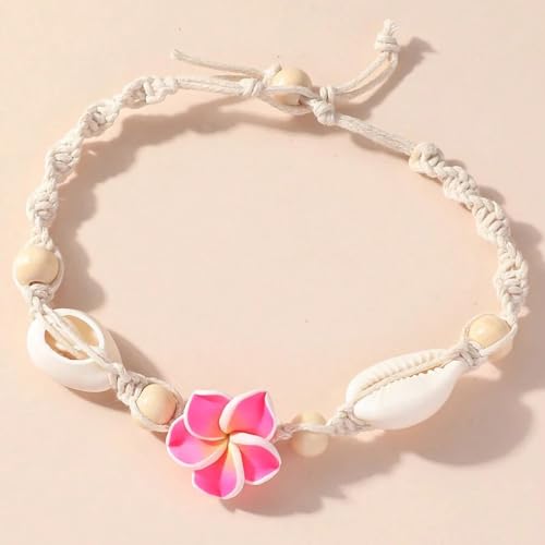 Fesciory Puka Shell Anklet for Women Summer Natural Cowrie Adjustable Ankle Bracelet, Handmade Boho Hawaiian Beach Seashell Jewelry for Girls (Flower)