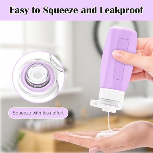 Redfly 17PCS Travel Bottles for Toiletries, TSA Approved Travel Size Containers, Leak Proof Travel Containers for Toiletries, Silicone Travel Kit for Shampoo, Conditioner, Lotion & Creams Purple