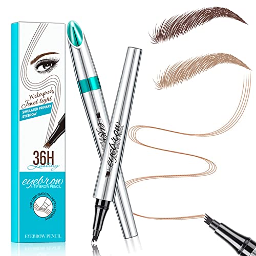 Eyebrow Microblading Pen, Eyebrow Pencil with an Upgrade Micro-Fork Tip Applicator, Waterproof Long-Lasting Microblading Pencil for Eyebrows (Medium Brown/Light Brown)