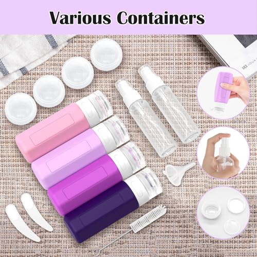 Redfly 17PCS Travel Bottles for Toiletries, TSA Approved Travel Size Containers, Leak Proof Travel Containers for Toiletries, Silicone Travel Kit for Shampoo, Conditioner, Lotion & Creams Purple