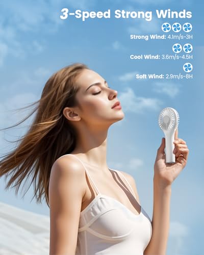 Edvision Handheld Fan, Portable Fan Mini Fan Powerful Hand Fan with 3 Speeds, USB Rechargeable Personal Fan, Makeup Lash Fan for Stylish Girls, Cute Small Pocket Fan for Travel/Outdoor/Home-White