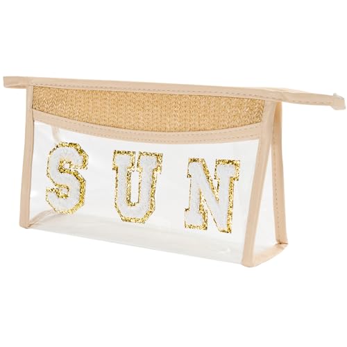 Clear Makeup Letter Stuff Bag Sunscreen Snack Bag Stuff Bags for Travel Beach Gifts (Clear- SUN)