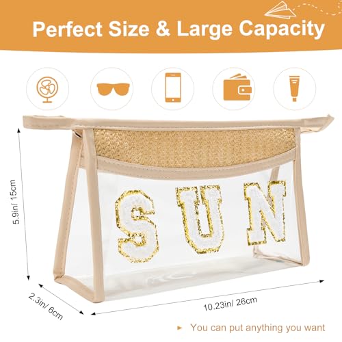 Clear Makeup Letter Stuff Bag Sunscreen Snack Bag Stuff Bags for Travel Beach Gifts (Clear- SUN)