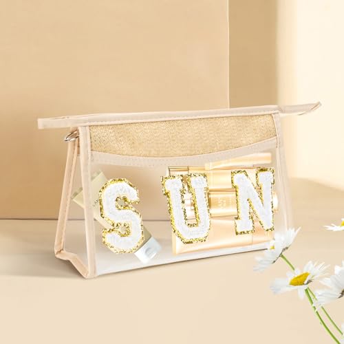 Clear Makeup Letter Stuff Bag Sunscreen Snack Bag Stuff Bags for Travel Beach Gifts (Clear- SUN)