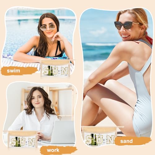 Clear Makeup Letter Stuff Bag Sunscreen Snack Bag Stuff Bags for Travel Beach Gifts (Clear- SUN)