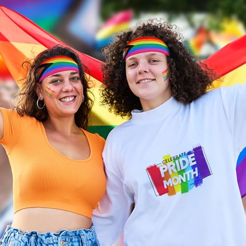 Cosweet Gay Pride Headbands - Moisture-wicking Milk Silk Rainbow Sweatbands, Highly Elastic LGBTQ Hair Accessories for Men Women Adults Pride Parade Festival Party (2 Pack, Progress Pride Flag Style)