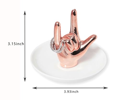 I LOVE YOU Hand Ring Holder Ring Dish Ceramic Jewelry Holder Dish Trinket tray for Rings Earrings Necklace Organizer, Engagement Wedding Ring Holder, Christmas Birthday Gifts (Rose Gold)