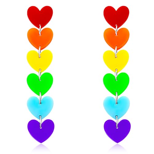 Nanafast Heart Rainbow Earrings LGBT Earrings for Women Rainbow Pride Earrings LGBT Pride Jewelry for Pride Month-Heart Long
