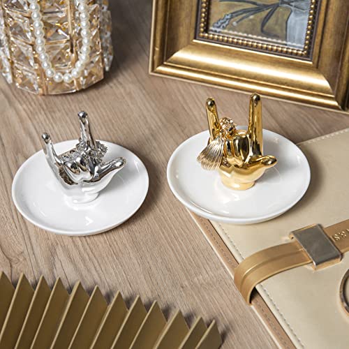 I LOVE YOU Hand Ring Holder Ring Dish Ceramic Jewelry Holder Dish Trinket tray for Rings Earrings Necklace Organizer, Engagement Wedding Ring Holder, Christmas Birthday Gifts (Rose Gold)