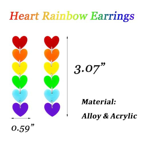 Nanafast Heart Rainbow Earrings LGBT Earrings for Women Rainbow Pride Earrings LGBT Pride Jewelry for Pride Month-Heart Long