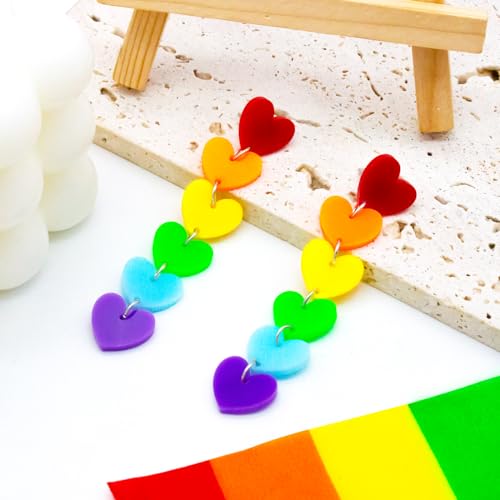 Nanafast Heart Rainbow Earrings LGBT Earrings for Women Rainbow Pride Earrings LGBT Pride Jewelry for Pride Month-Heart Long