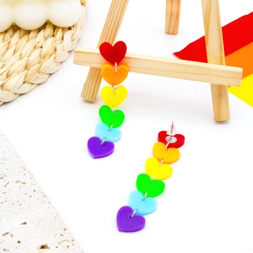 Nanafast Heart Rainbow Earrings LGBT Earrings for Women Rainbow Pride Earrings LGBT Pride Jewelry for Pride Month-Heart Long