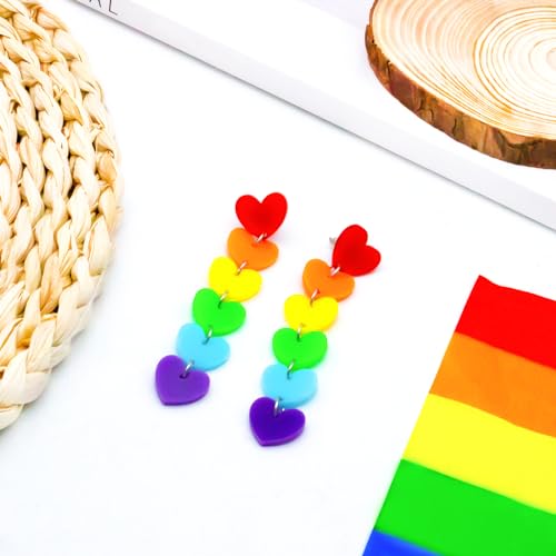 Nanafast Heart Rainbow Earrings LGBT Earrings for Women Rainbow Pride Earrings LGBT Pride Jewelry for Pride Month-Heart Long