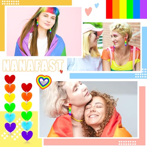 Nanafast Heart Rainbow Earrings LGBT Earrings for Women Rainbow Pride Earrings LGBT Pride Jewelry for Pride Month-Heart Long