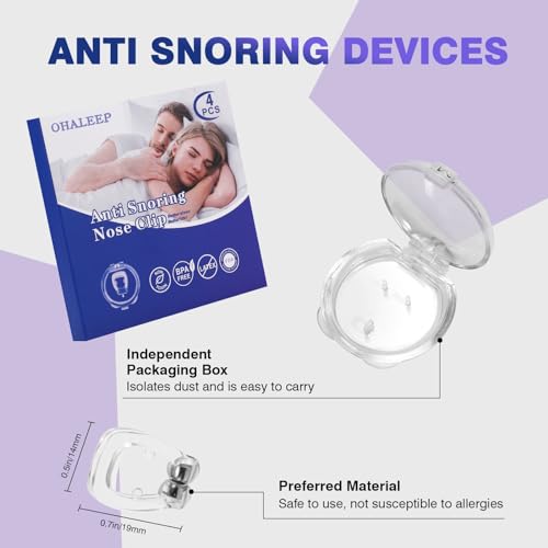 Anti Snoring Devices, Snore Stopper with Adjustable Magnet, Snoring Solution for Comfortable and Quieter Sleep, Silicone 4PCS Nose Clip Stop Snoring, Effective to Relieve Snoring