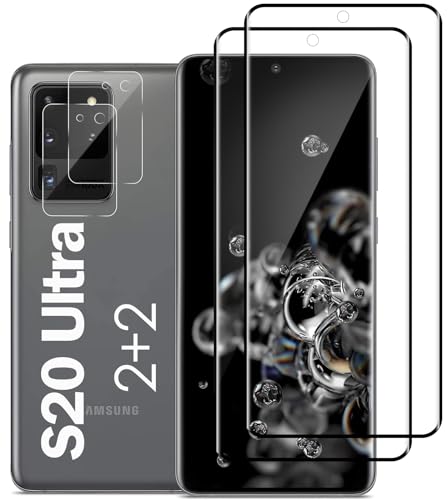 GUMANYU [2+2 Pack Galaxy S20 Ultra 5G Tempered Glass Screen Protector [Ultrasonic Fingerprint Unlock][9H Hardness][3D Curved] for Samsung Galaxy S20 Ultra 5G HD Tempered Glass Protector
