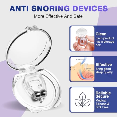 Anti Snoring Devices, Snore Stopper with Adjustable Magnet, Snoring Solution for Comfortable and Quieter Sleep, Silicone 4PCS Nose Clip Stop Snoring, Effective to Relieve Snoring
