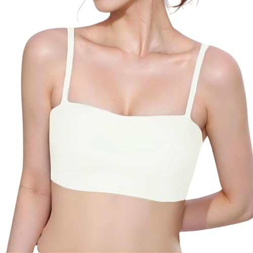 BDLLMDES Strapless Bras for Women Bandeau Bra Padded Bralette Non-Slip Wireless Bra with 2Straps Suitable for Strapless Dress White