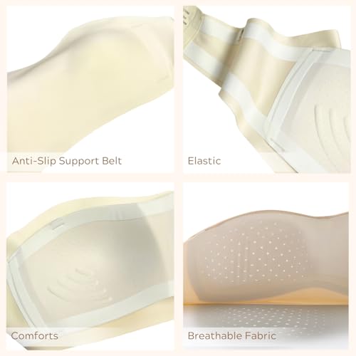 BDLLMDES Strapless Bras for Women Bandeau Bra Padded Bralette Non-Slip Wireless Bra with 2Straps Suitable for Strapless Dress White
