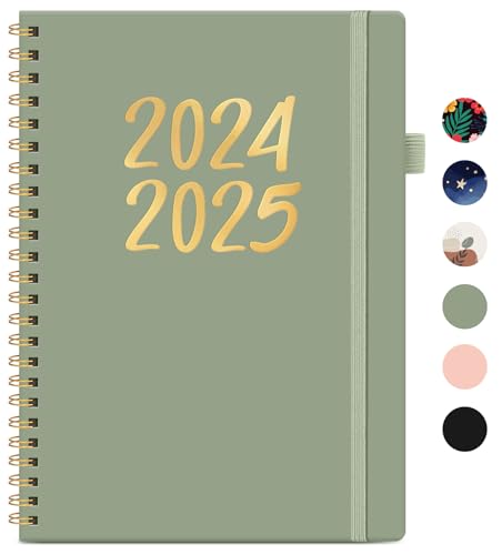 Academic Planner 2024-2025, Weekly & Monthly Calendar Planner Book (July 2024 - June 2025), Hardcover School Teacher & Student Planner with Monthly Tabs (6.3" x 8.5"), Spiral Bound - Green