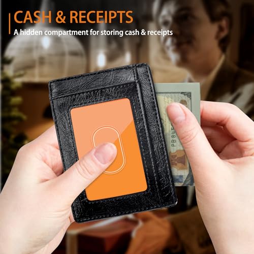 Travelambo Front Pocket Minimalist Leather Slim Wallet RFID Blocking Medium Size