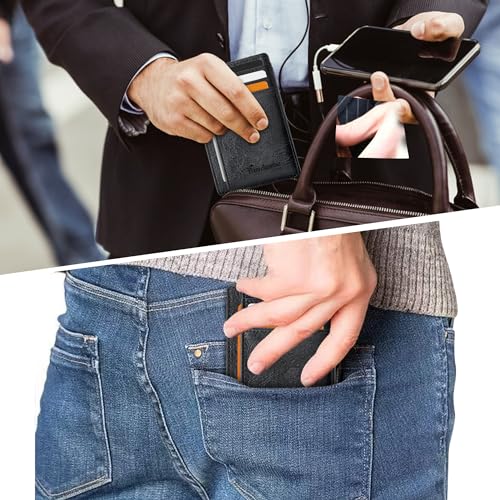 Travelambo Front Pocket Minimalist Leather Slim Wallet RFID Blocking Medium Size