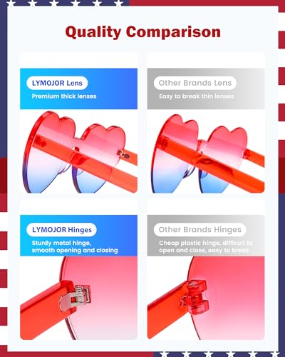 LYMOJOR 4th of July Sunglasses Independence Day Premium Thick Heart Sunglasses Patriotic Glasses for Party, 2 Pack