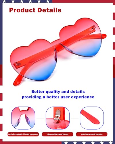 LYMOJOR 4th of July Sunglasses Independence Day Premium Thick Heart Sunglasses Patriotic Glasses for Party, 2 Pack