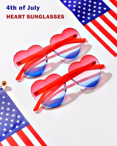 LYMOJOR 4th of July Sunglasses Independence Day Premium Thick Heart Sunglasses Patriotic Glasses for Party, 2 Pack