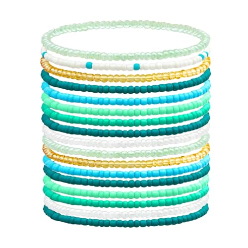 yfstyle 18PCS Boho Beaded Anklet for Women Elastic Anklets Colorful Beaded Ankle Bracelet Handmade Adjustable Elastic Anklets African Anklets Beach Bead Anklet Boho Style Bead Anklet for Girls-18