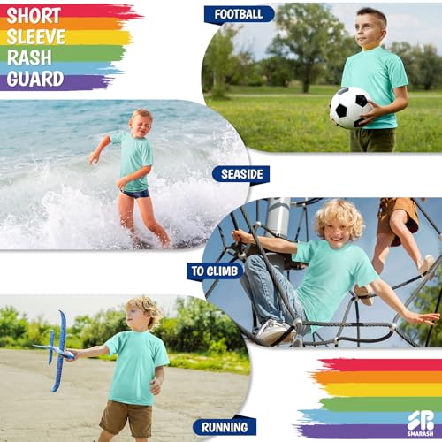 Boys Swim Shirts Rash Guard Short Sleeve Fishing Water Shirts UPF 50+ Sun Protection Rashguard Quick Dry Cool Beach Swimming Clothes for Toddler Youth Kids Lake Blue Size 10-12