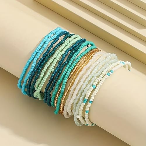 yfstyle 18PCS Boho Beaded Anklet for Women Elastic Anklets Colorful Beaded Ankle Bracelet Handmade Adjustable Elastic Anklets African Anklets Beach Bead Anklet Boho Style Bead Anklet for Girls-18