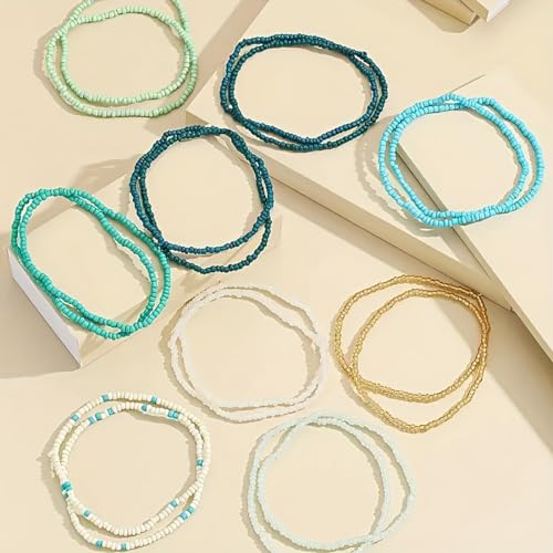 yfstyle 18PCS Boho Beaded Anklet for Women Elastic Anklets Colorful Beaded Ankle Bracelet Handmade Adjustable Elastic Anklets African Anklets Beach Bead Anklet Boho Style Bead Anklet for Girls-18