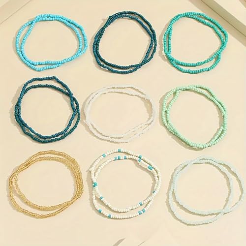 yfstyle 18PCS Boho Beaded Anklet for Women Elastic Anklets Colorful Beaded Ankle Bracelet Handmade Adjustable Elastic Anklets African Anklets Beach Bead Anklet Boho Style Bead Anklet for Girls-18