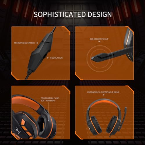 JAKO Gaming Headset PS4, Xbox Headset Wired Gamer Headphones with Noise Cancelling Mic, Gaming Headphones with Microphone Memory Earmuffs for PC, PS5, PS4, Xbox Series X/S, Xbox one, Switch