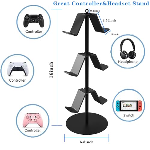 PPXHFV Controller Stand 3 Tier,Controller Stand for 6 Packs,Black Game Controller Stand,Game Controller Holder,for PS4/PS5/Xbox ONE/Switch Pro/Headset