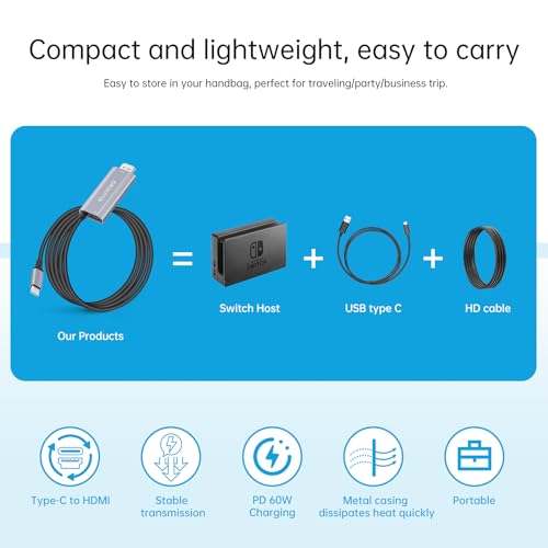 ELUTENG Compatible for Nintendo Switch Hdmi Cable 4K 6.6FT Switch Dock USB C to HDMI Switch TV Dock with PD Fast Charging for for NS/OLED/Laptop/Smartphone/Switch Connection Projector