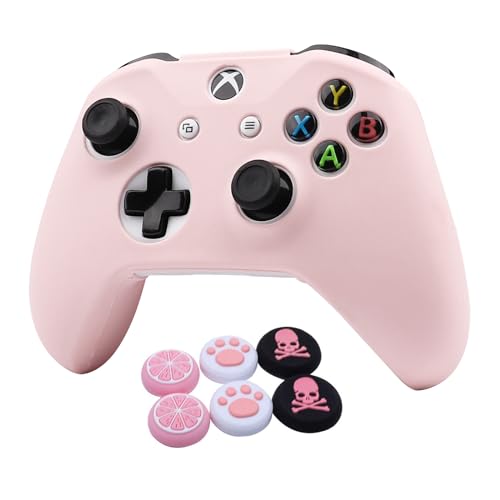 Pink Skins RALAN,Silicone Controller Cover Skin Protector Compatible for Xbox One S/X Controller (Pink Pro Thumb Grip x 2,Cat + Skull Cap &Cover Grip x 2)