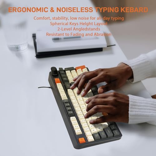 Fythao Computer Keyboard Wired, Plug and Play USB Membrane Keyboard, 94 Keys Wired Keyboard with Volume Knob for Laptop and Office PC