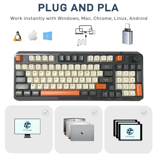Fythao Computer Keyboard Wired, Plug and Play USB Membrane Keyboard, 94 Keys Wired Keyboard with Volume Knob for Laptop and Office PC