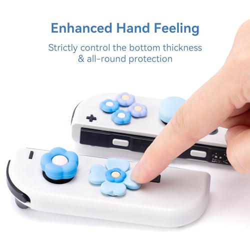 GeekShare Cross D-Pad Button Caps Thumb Grips Set,Silicone ABXY Key Buttons Sticker Compatible with Nintendo Switch/OLED Joy-Con (Blue & Purple)