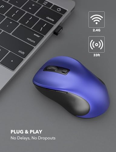 Trueque Wireless Mouse for Laptop, 2.4GHz Ergonomic Computer Mouse with Back & Forward Buttons, 3-Level DPI, 6 Buttons, Optical USB Cordless Mice for Windows Chromebook MacBook PC (Deep Blue)